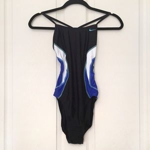 nike one piece open racerback coloblock swimsuit